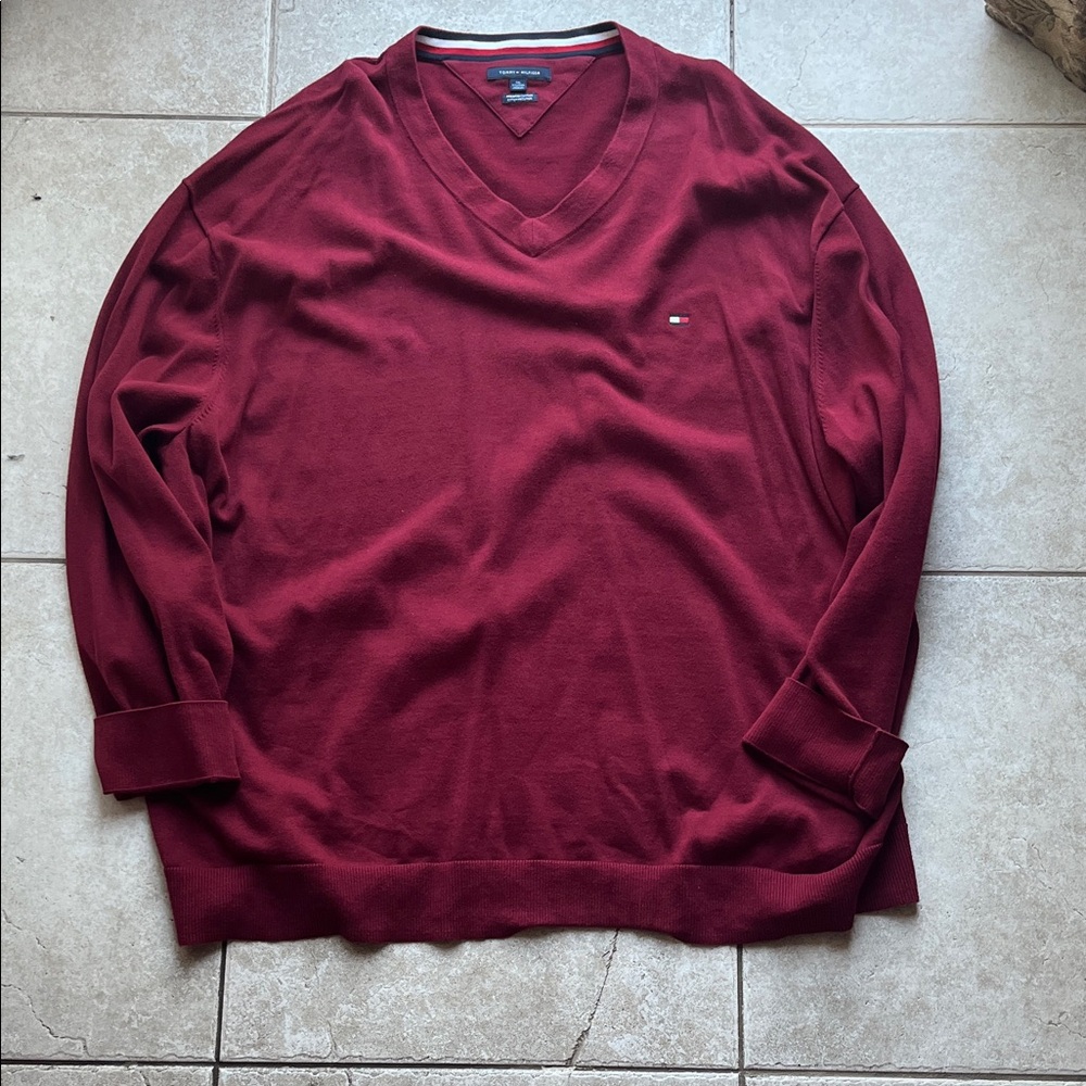 Tommy Hilfiger Burgundy V-Neck Sweater